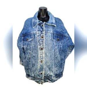 HURRICANE Jacket Women's Large Blue Vintage 80s Acid Wash Denim Coat Punk Grunge